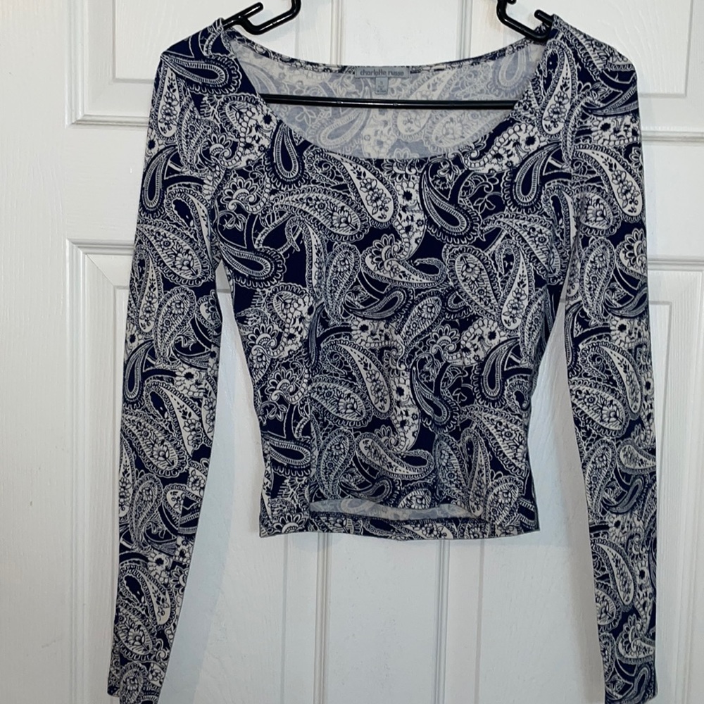 Blue & White Paisley Crop Top. Charlotte Russe. Size S.